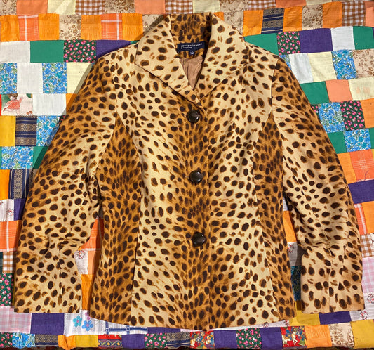 Tripp's Store / Leopard print Jones NY single breasted blazer jacket // Size 4 // Cheetah leopard print cotton single breasted jacket