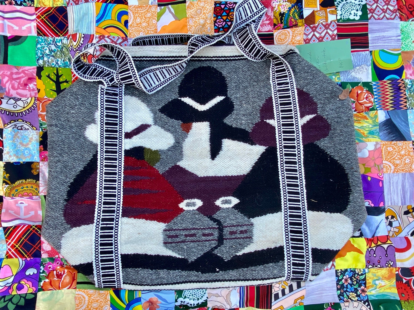 Tripp's Store / ACCESSORIES / Handmade Peruvian duffle bag // Photo of lady who made the bag enclosed // Peruvian handmade duffle tote