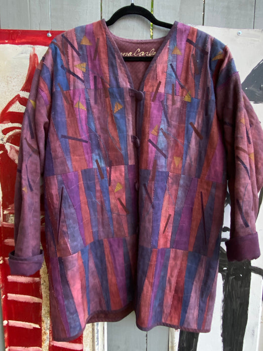 Tripp's Store : Anna Carlson stitched patched tunic jacket // Women's Size medium // Boho Vintage Purple on purple patched artistic tunic jacket