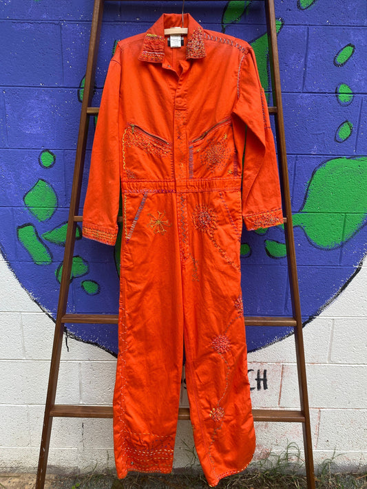 Tripp's Store : Bespoke hand stitched bright orange boiler suit // Men's Size Medium //  One of a kind stitched coveralls