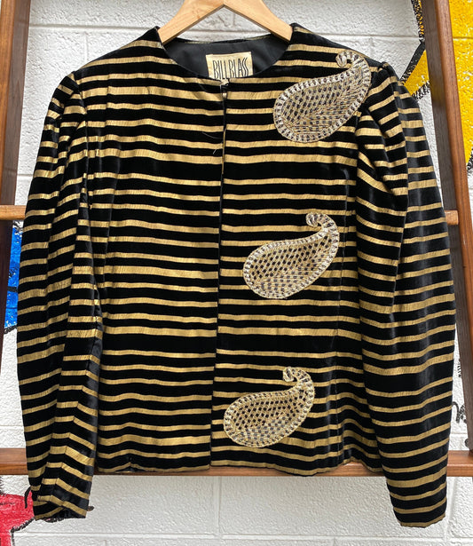 Tripp's Store : Vintage Bill Blass gold and black striped cocktail jacket // Size 12 // Gold and black striped evening jacket