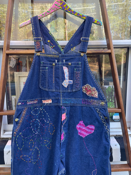 Tripp's Store : Bespoke Overalls - Big Smith stitched and patched overalls // 42 X 29 // Bespoke Big Smith overalls